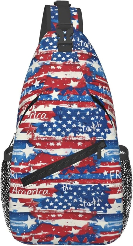 GJXFLSY American Flag Sling Backpack Crossbody Bag Casual Chest Bags Travel Hiking Daypack Shoulder Bag for Women Men