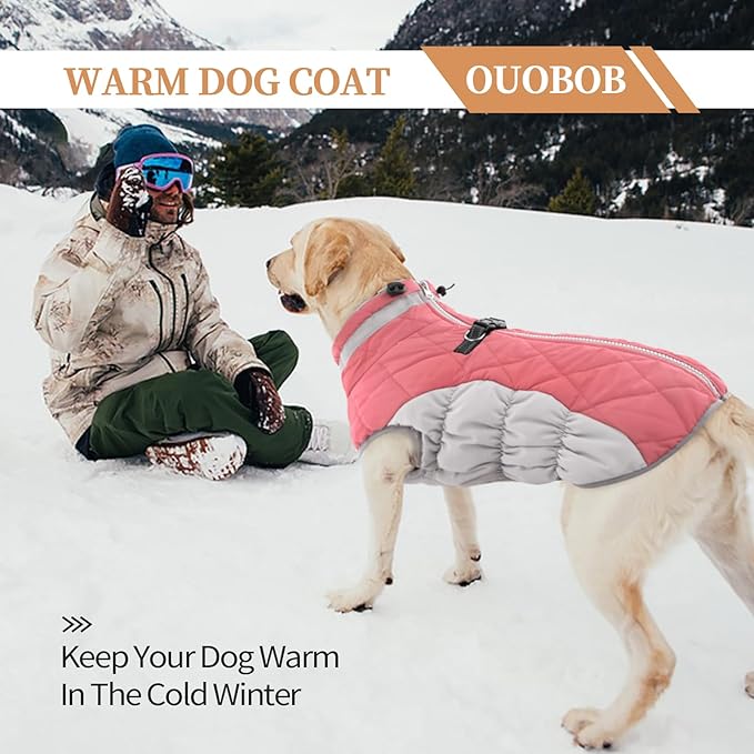OUOBOB Small Dog Coat,Dog Jackets for Small Dogs,Warm Winter Jacket, Puppy Coat with Harness Built in,Waterproof Dogs Jacket,Puppy Cold Weather Coats,Winter Clothes Snowsuit Shih Tzu Bichon,Pink,S