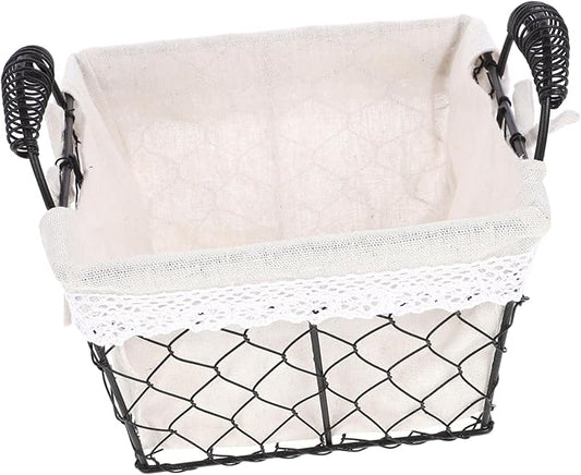 Iron Wire Fruit Basket with Handle Cotton Lined Storage Organizer for Kitchen and Home Multifunctional Tabletop Bread and Snack Holder Stylish Decorative Wire Basket for Household