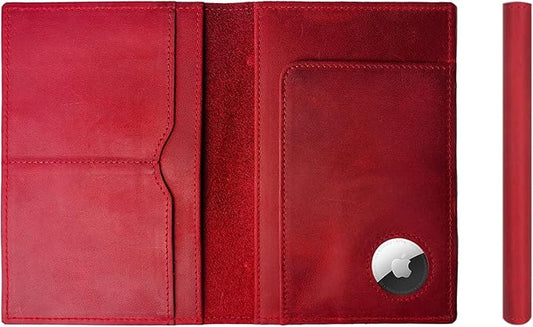 STAR VISTA Albatross Leather Travel Passport Holder, Minimalist Design, Full Grain Leather Case for Women and Men - Slim Passport Wallet, Bifold, RFID Blocking, with AirTag Holder, Crimson Red