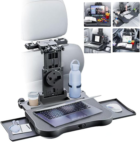 Portable Car Seat Tray Table, Car Backseat Table, Adjustable Seat Back Laptop Desk Foldable Telescopic Auto Backseat Food Trays Desk with Phone Drink Holder for Working Writing Traveling