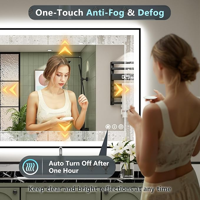 40x32 Black Framed LED Bathroom Mirror with Lights, Backlit and Front Lit, Anti-Fog Lighted Vanity Mirrors for Bathroom Wall, Dimmable, 3-Color Light, Memory, Shatter-Proof, HD Tempered Glass