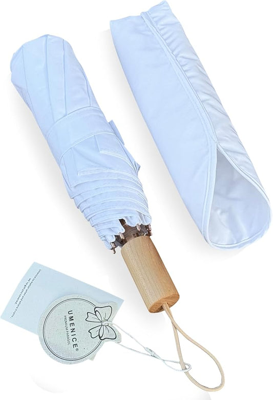White Wedding Umbrella, Foldable, Waterproof, Windproof, Golden Color Shaft, Frame, Pongee Fabric, Aluminum Shaft, Frame, Fiberglass Ribs, Wooden Handle, Super Light, Compact Size