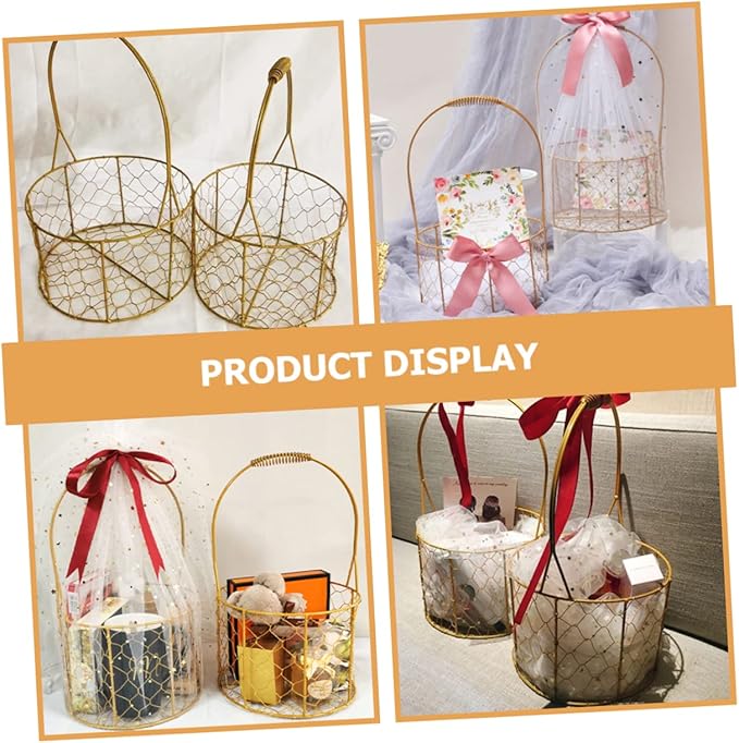 Flower Basket with Handle Decorative Iron Wire Storage Basket for Wedding Fruits Home Organization Stylish Round Design for Home Decor Present Giving
