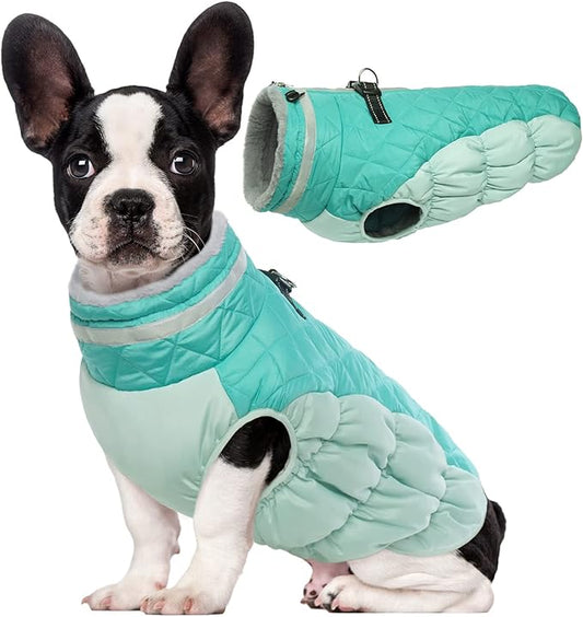 Lelepet Dog Coat Warm Dog Winter Coat Waterproof Dogs Jacket with Harness Built in Reflective Pet Fleece Vest Zip-Up Cold Weather Coats for Medium Dogs Turtleneck Windproof Dachshund Mint Green M
