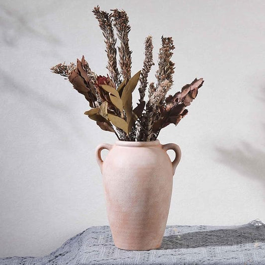 Ceramic Flower Vase, 9 inch Rustic Farmhouse Vase for Centerpieces, Handcrafted Weathered Pottery Vases, Small Decorative Terracotta Vases for Home Decor, Living Room, Table, Shelf