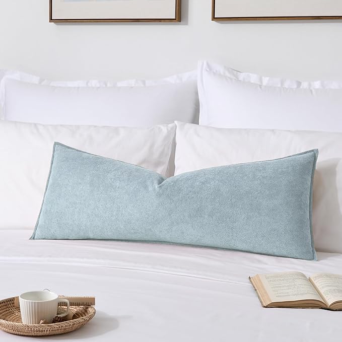 Kevin Textile 14x36 Inch Long Lumbar Cover 1 Pack Soft Boucle Textured Decorative Waterproof Rectangle Cushion Elegant Accent Pillows for Couch Sofa Chair Bed Home Decor Indoor Outdoor Light Blue