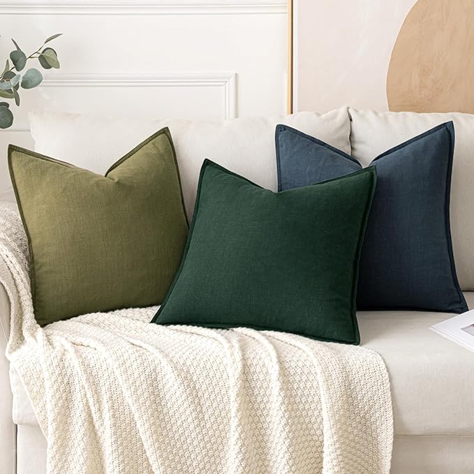 MIULEE Decorative Linen Euro Sham Pillow Covers 26x26 Dark Green Boho Farmhouse Neutral Couch Throw Pillows for Bed Pack of 2 Accent Modern Pillowcase Sofa Livingroom Home Decor