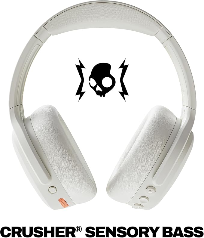 Skullcandy Crusher ANC 2 Wireless Over-Ear Bluetooth Headphones with Multi-Sensory Bass, Active Noise Cancelling, Up to 60 Hours Battery, Microphone for iPhone Android - Bone