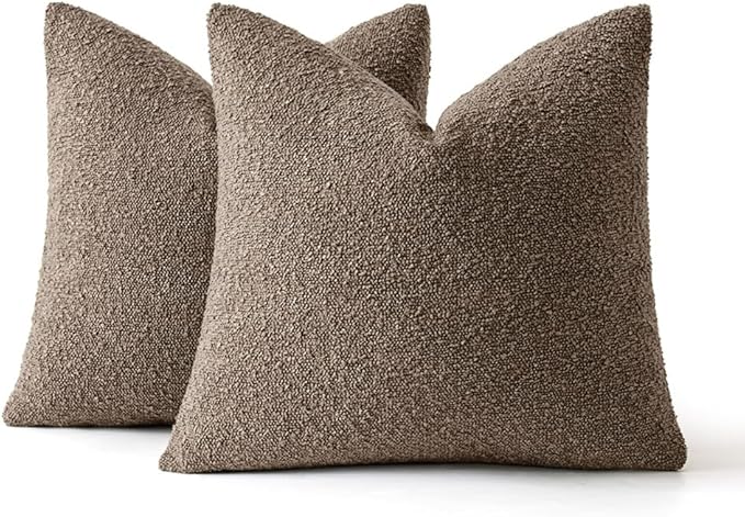 MIULEE 24x24 Decorative Euro Sham Throw Pillows for Bed Set of 2 Textured Boucle Neutral Winter Throw Pillow Covers Dark Brown Accent Solid Vintage Pillowcases Couch Sofa Livingroom Home Decor