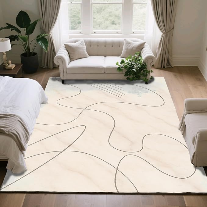 Modern Marble Rug - 3x5 Rug, Abstract Line Marble Rugs, Minimalist Geometry Entryway Rugs, Washable & Non Slip Carpet Home Decor