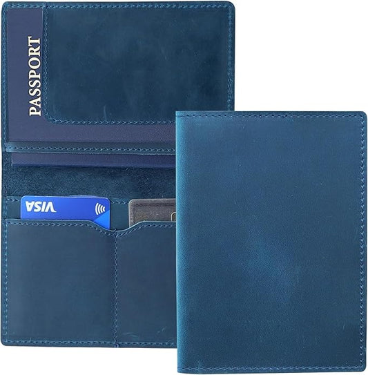 Retro Travel Genuine Leather Passport Holder with Folding Wallet Design