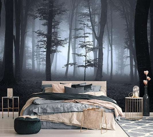 AFZEVEB-Foggy Dark Forest Wallpaper Landscape Tree Wall murals for Bedroom 114"x74"(Not Peel and Stick)
