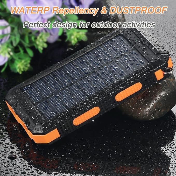 Solar Charger, 38800mAh Portable Type-C Solar Power Bank for All Cellphones, Waterproof Battery Pack, Outdoor External Backup Power Charger Three Outputs/LED Flashlights, Perfect for Camping Travel