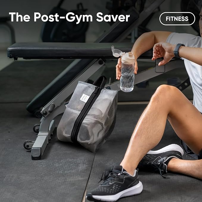 VUSIGN Plus-Sized Travel Shoe Bag, Water-Resistant Shoe Pouch for Gym and Sport, Odor-Resistant Soccer Cleats Bag (Gray, 1-Pack)