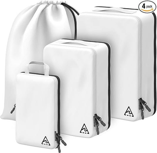 4-Piece Deluxe Compression Packing Cubes Travel - Maximize Space In Luggage With Double Capacity Design, Luxury Compressible Packing Cubes For Travel, Large, Small, & Medium Set