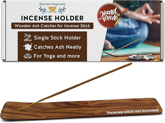 Alternative Imagination Wooden Incense Holder Tray - 10-Inch Ash Catcher for Single Incense Sticks, Meditation Accessories, Spiritual Decor, Home Fragrance, Mindfulness, Altar Display, Room Accent
