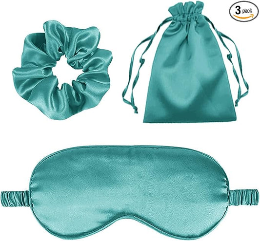 3Pcs Satin Eye Mask Silk Sleep Masks Set Silky Blindfold Eyeshade Blackout Eyes Cover Pouches Bag Scrunchy Wedding Gift