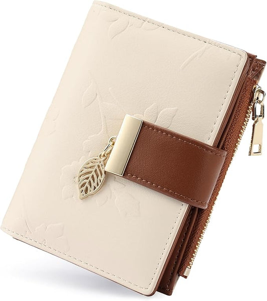 yiijay Small Wallet Women RFID Blocking Leather Bifold Wallet Credit Card Holder for Women Ladies Compact Wallet Mini Purse With Zipper Pocket