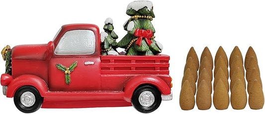 Hosley Resin Backflow Incense Cone Holder Christmas Truck Décor Statue, 7" Long Includes 20 Apple Cinnamon Backflow Incense Cones - Aromatherapy Gift for Home D cor & Relaxation