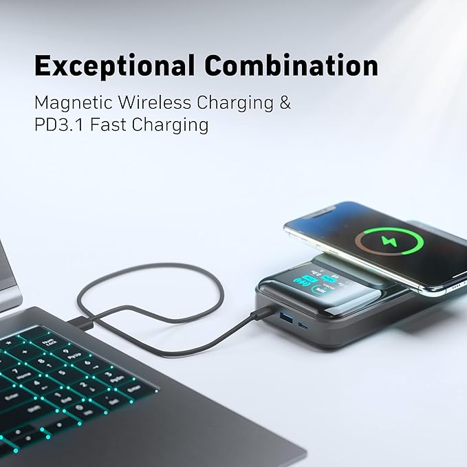 DENVIX PowerX Power Bank Deluxe Package 1.1, 250W 4-in-1 25,000mAh Laptop Portable Charger (91.25Wh) with Magnetic Wireless Charging for iPhone, Samsung, MacBook, DJI, AirPods and More