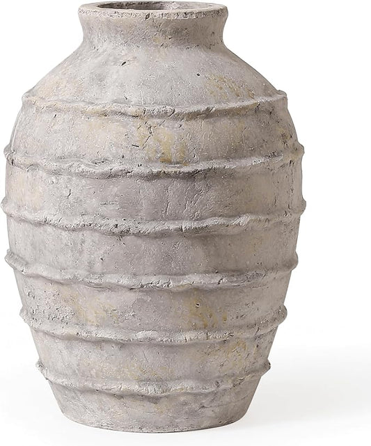 Kokrose Terracotta Vase, White Grey Rustic Farmhouse Decor, Vintage Large Pottery Clay Vase, Ceramic Flower Vases for Centerpieces, Table Top Fireplace Mantel Decor