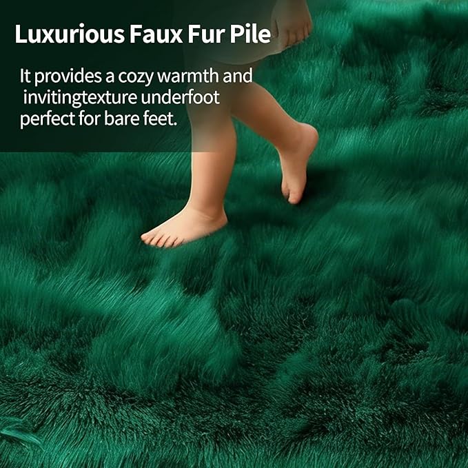 Green Faux Fur Sheepskin Area Rug for Living Room Bedroom, 6 x 6 Feet Ultra Soft Shaggy Fuzzy Furry Carpet Chair Throw Large Rugs for Kids, Girls, Nursery Room Decor Dorms