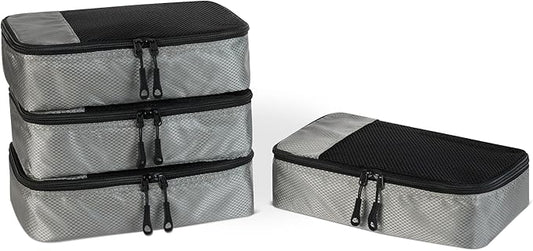 Amazon Essentials 4-Piece Packing Cubes Travel Accessories Set, Luggage Organizer with Double Zipper, Mesh Top, 100% Polyester, Small, Gray (Previously Amazon Basics)