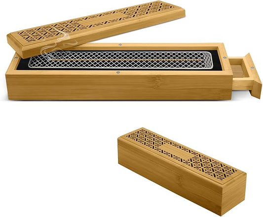 Wooden Incense Holder Burner with Storage - Incense Stick Holder & Ash Catcher for Meditation, Yoga, Bedroom, Study, Office - Exquisite Incense Burner for Home Decor