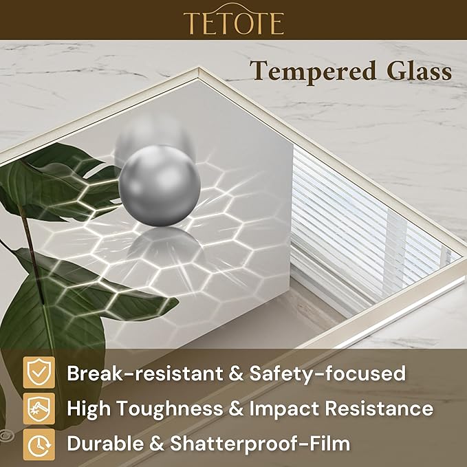 TETOTE 60 x 40 Backlit Bathroom Mirror Brushed Nickel Metal Frame LED Light Vanity 3-Color White/Warm/Natural Stepless Dimmable Anti-Fog Backlight Mirror Wall-Mounted