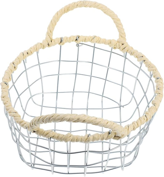 Woven Iron Wire Basket with Handles Small Size Desktop Fruit Holder Bread and Snack Storage Basket for Kitchen Countertop Organization