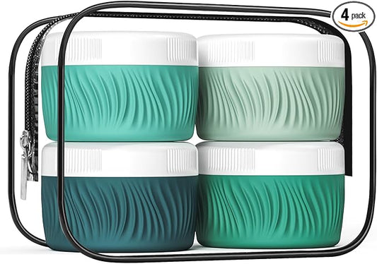 Travel Containers for Toiletries, Silicone Cream Jars BPA-Free, TSA Approved 2oz Travel Size Containers, Leak-proof Portable Size Silicone Jars with Lid for Face Hand Body Cream (4 Pack)