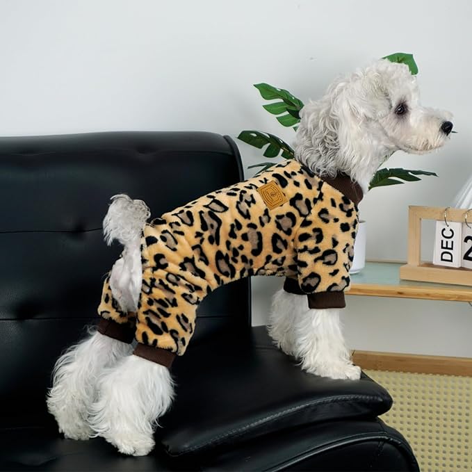 XPUDAC Dog Sweater Leopard Fleece Dog Pajamas for Small Medium Dogs Girl Boy Pet Winter Clothes for Winter Christmas(Large)