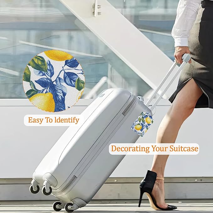 Cute Fruit Luggage Tags for Suitcases, 3 Pack Leather Bag Tag Identifiers with Stainless Steel Loop and Address Card for Men Women
