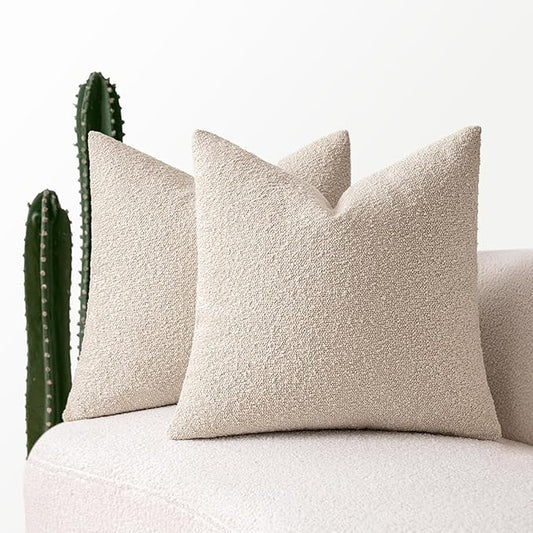 MIULEE 24x24 Decorative Euro Sham Throw Pillows for Bed Set of 2 Textured Boucle Neutral Winter Throw Pillow Covers Oatmeal Accent Solid Couch Pillowcases Sofa Livingroom Home Decor