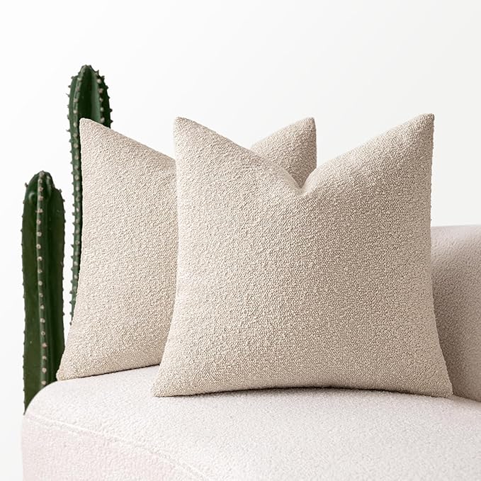 MIULEE 16x16 Inch Decorative Pillow Covers for Couch Bed Set of 2 Textured Boucle Neutral Winter Throw Pillows Oatmeal Accent Solid Cushion Pillowcases Sofa Livingroom Home Decor