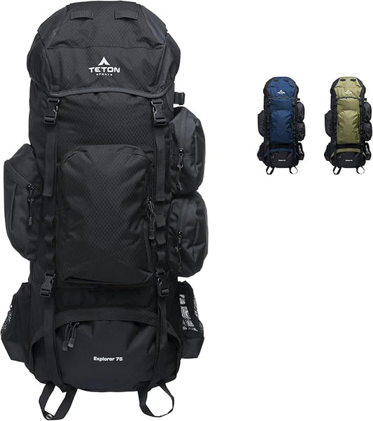 Teton 75L Explorer Internal Frame Backpack for Hiking, Camping, Backpacking, Rain Cover Included