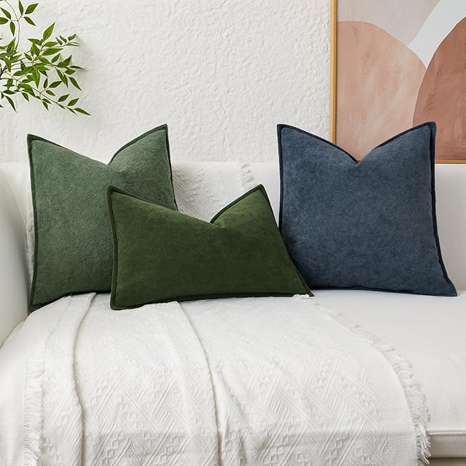 Kevin Textile Waterproof Decorative Pillow Covers Moss Green 16x16 Inch Pack of 2 Soft Boucle Textured Throw Pillowcases Elegant Accent Pillows for Couch Sofa Chair Bed Home Decor Indoor Outdoor