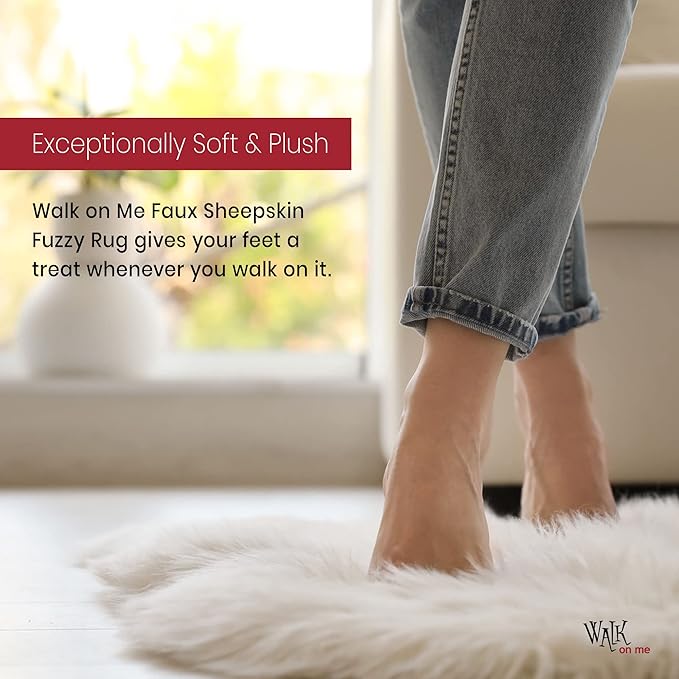 Silky Soft Faux Fur Shaggy Rug, 8 ft. x 10 ft. White Fluffy Sheepskin Area Carpet, Rectangle Shape for Living Room, Bedroom, Kid's Room, or Nursery, Machine Washable with Non-Slip Backing