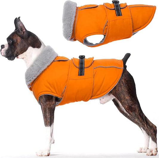 Lelepet Dog Coat Waterproof Dog Jacket Reflective Fleece Vest with Adjustable Buckle & Leash Hole Windproof Cold Weather Coats for Small Medium Large Dogs, Warm Hunting Vest, Orange, XL