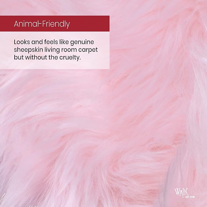 Silky Soft Faux Fur Rug, 3 ft. x 5 ft. Pink Fluffy Rug, Sheepskin Rectangle Shaggy Pink Carpet for Living Room, Bedroom, Kids Room, or Nursery Home Décor Accent Machine Washable with Non-Slip Backing
