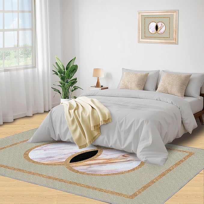 Abstract Marble Area Rugs Gilded Circle Rectangle Geometry Area Carpet Mid-Century Simple Rug Luxury Decor Rug for Living Room Door Mats Porch 6x9ft