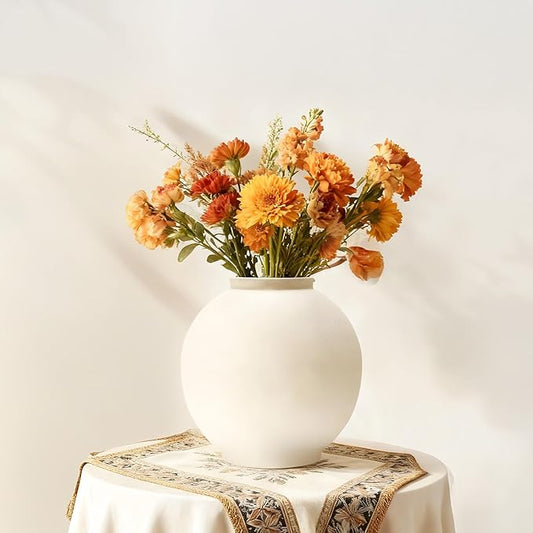 Sandstone Large White Ceramic Vase, 9.8-Inch Matte White Rounded Design for Easy Arranging, Farmhouse & Minimalist Home Decor for Living Room, Mantel, Dining Table, Entryway, Bathroom, Weddings