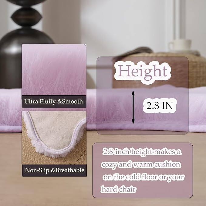 1700GSM Fuzzy Faux Sheepskin Fur Area Rug,Extra Soft Faux Fur Mat,Fluffy Shaggy Fur Rug for Bedroom Living Bedside Rug Room Decor-Lavender, 2 x3 ft