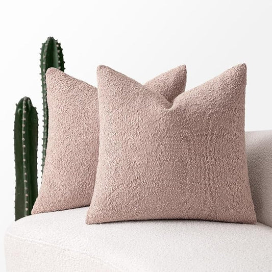 MIULEE 20x20 Inch Decorative Pillow Covers for Couch Bed Set of 2 Textured Boucle Neutral Winter Throw Pillows Pink Accent Solid Cushion Pillowcases Sofa Livingroom Home Decor