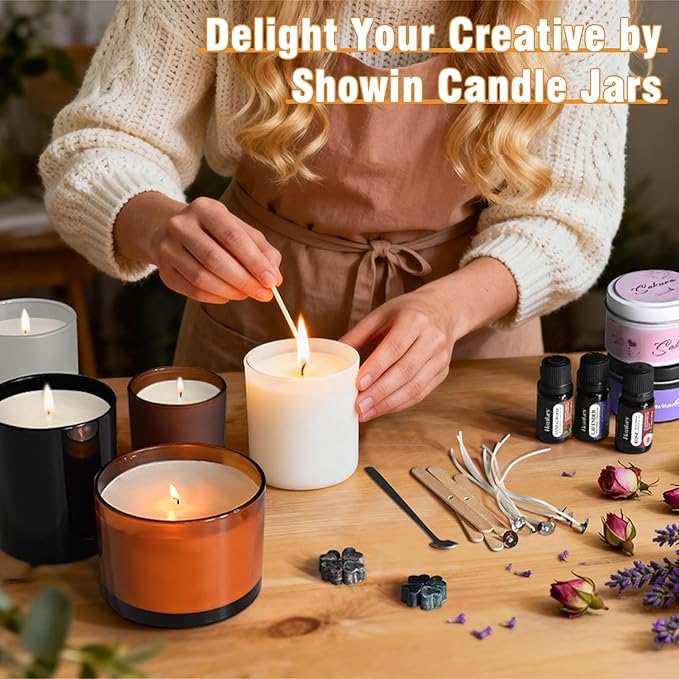 10 OZ Thick Candle Jars for Making Candles 15 Pcs, Empty Jars with Wood Lids for Candle Making, Sample Container, Gold