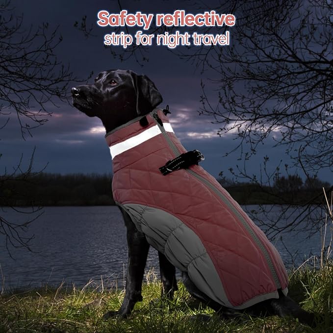 OUOBOB Dog Jackets for Large Dogs, Large Dog Winter Coat, Pet Cold Weather Coats, XXXL Pet Jacket with D-Ring, Waterproof Coat with Back Zipper,Snowsuit Labrador German Shepherd Doberman,Pink,XXXL