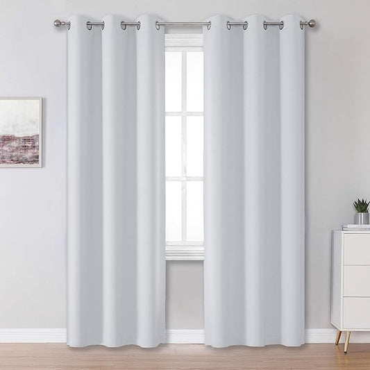 DUALIFE Bedroom Privacy Room Darkening Curtains 2 Panels - Grommet Window Treatments for Bedroom/Nursery 84 Inches Long (34 by 84, 2 Panels, Greyish White)