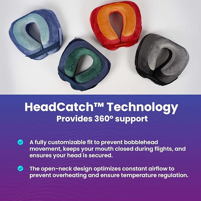 Cabeau Best Neck Pillow for Travel – Evolution Earth Deluxe – 360° Head, Neck and Chin Support for Sleeping – Sustainable Memory Foam - Removable, Washable Cover with Compact Carrying Case (Water)