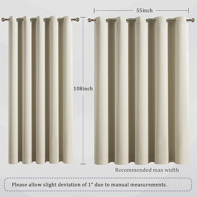 DUALIFE Cream Beige Curtains 108 Inch Length Blackout Window Drapes for Bedroom Thermal Insulated Room Darkening Curtains for Living Room,Grommet Top (60 x 108 Inches Long Buttercream, 2 Panels)